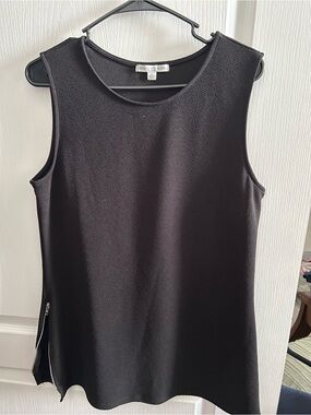 Green Envelope Black Sleeveless Textured Top with Side Zip Detail Womens L